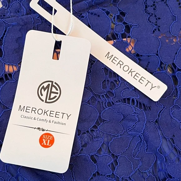 NWT l Beautiful Merokeety Vibrant Blue Lace Dress! XL - Picture 8 of 10